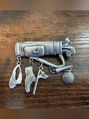 Signed JJ - Silver Golf Bag Charm Brooch